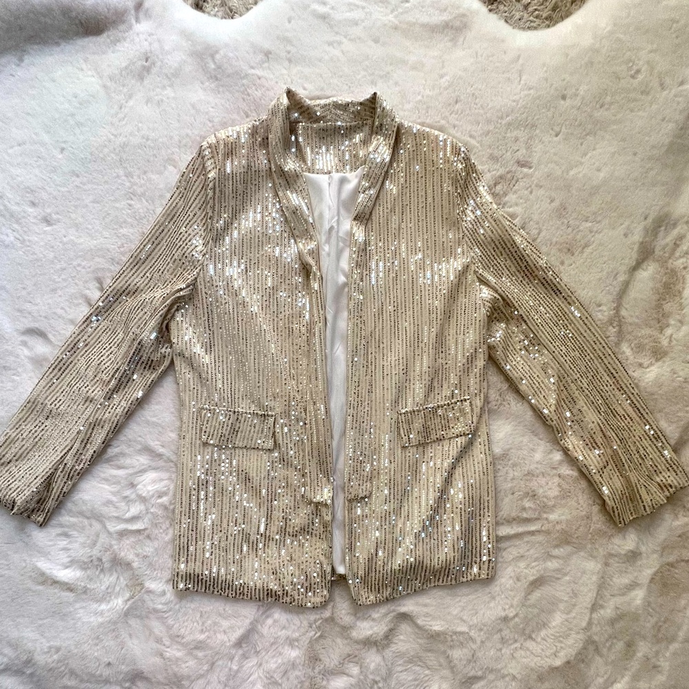 Sequins blazer, ivory. 3XL